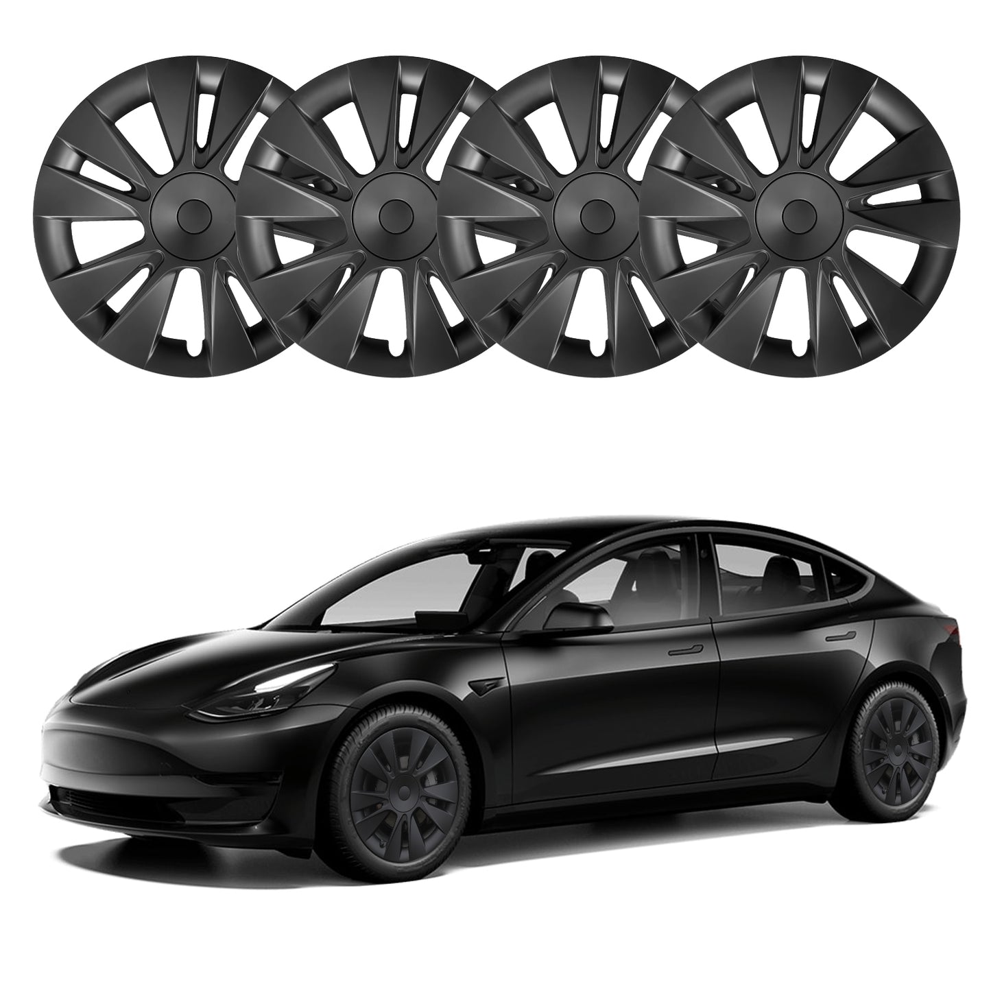 18"Model 3 Hubcap Design for Tesla Wheel Cover Model 3 2017-2023 4PCS Matte Black Knife Style Hub Caps