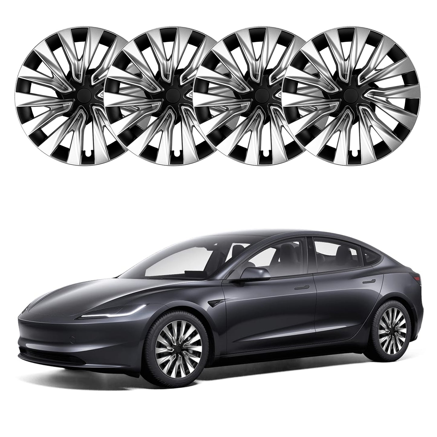 Design for Tesla Model 3 Highland(2023-2025) Hubcap 18"Turbine Silver Wheel Cover