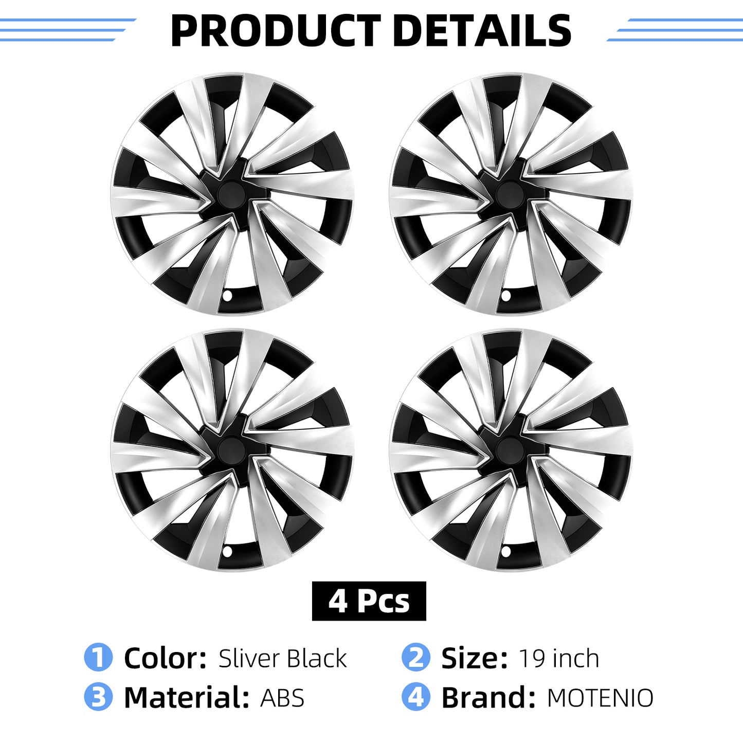 Design for Tesla Model Y Juniper 2025 2026 Wheel Cover 4PCS 19 Inch Hubcap Turbine Style Wheel Hubcaps