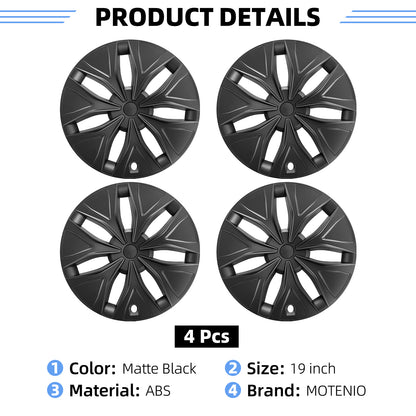 Wheel Cover Replacement for 2026 Model Y L 6-Seater Black Hubcap 19" 4X Arachnid