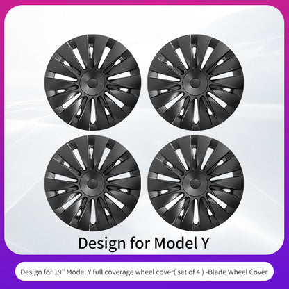 Design for TESLA Model Y 2020-2024 Vehicle Full Coverage 19 Inches 4PCS Blade Wheel Cover Cap Hubcaps Automobile Accessories