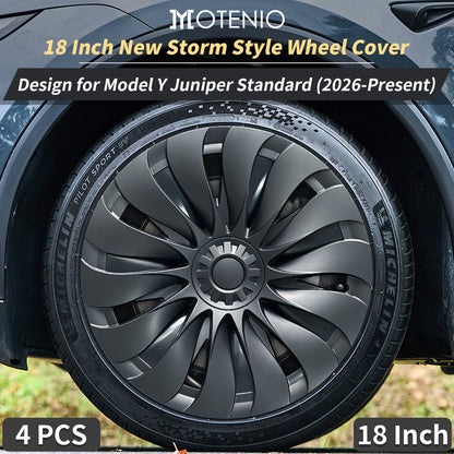 MOTENIO Storm Style 18" Hubcaps for Tesla Model Y Juniper Standard 2026+ | 4-Piece Set