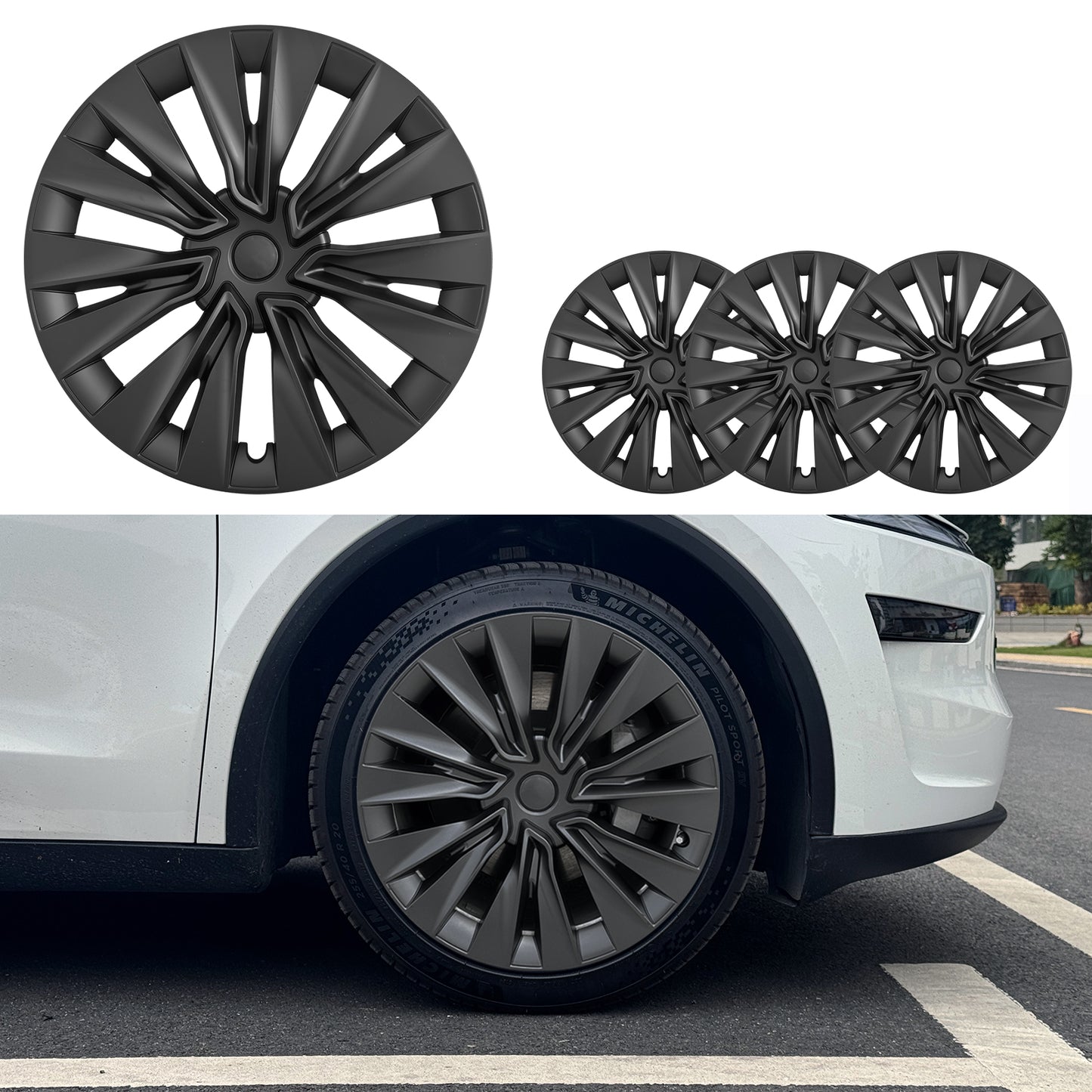 For Tesla Model Y 2020-2024 Wheel Cover Set of 4 19" Hubcaps Turbine Style Replacement Wheel Hub Cover