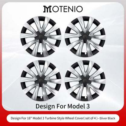 18 Inch Model 3 Wheel Cover Design for Tesla 2017-2023 Hubcaps 4X Silver Turbine Style Covers