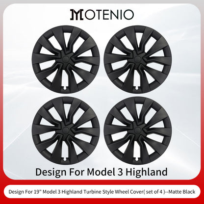 19 Inch Model 3 Highland Hubcap Design for Tesla Highland Model 3 2023-2025 Black 4pcs Wheel Covers