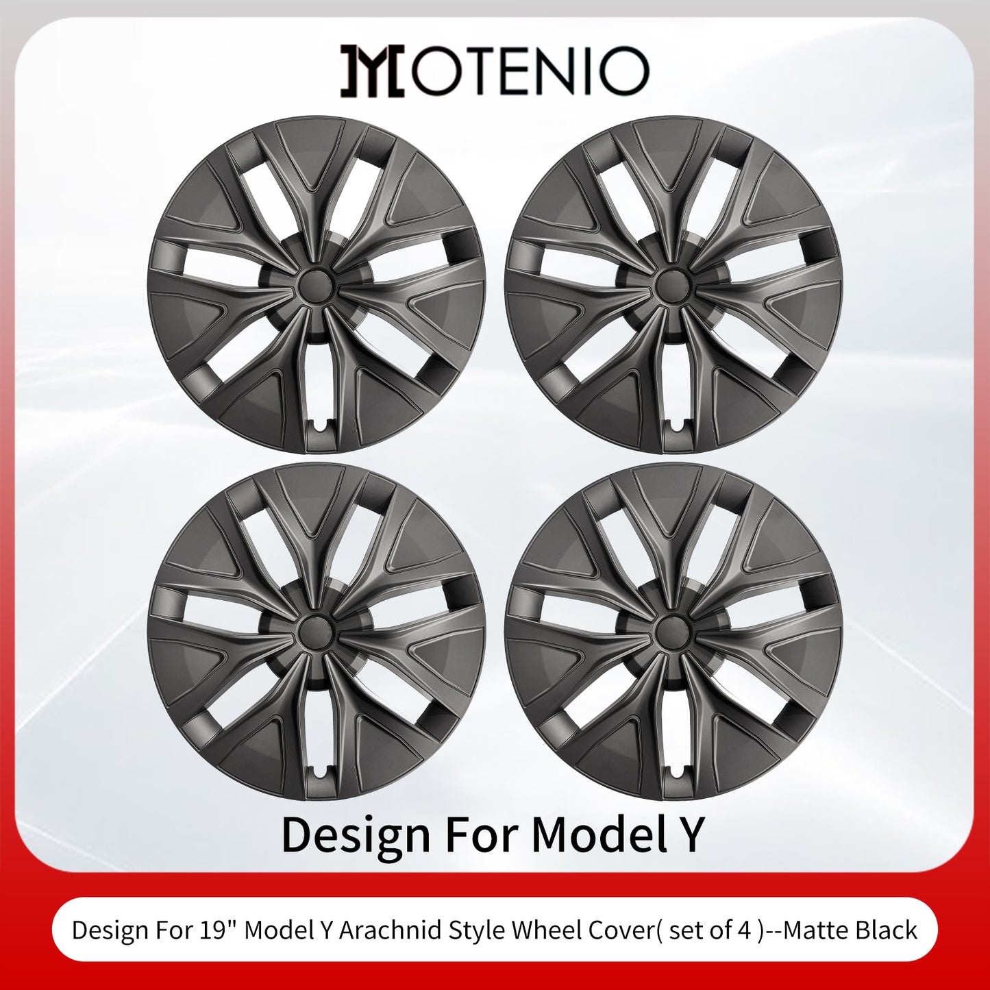 Fits for 19 Inch Tesla Model Y 2020-2024 Hubcap 4PCS Wheel Cover Matte Black Arachnid Style Hub Caps