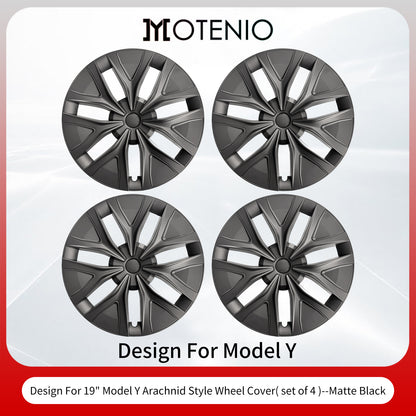 Fits for 19 Inch Tesla Model Y 2020-2024 Hubcap 4PCS Wheel Cover Matte Black Arachnid Style Hub Caps