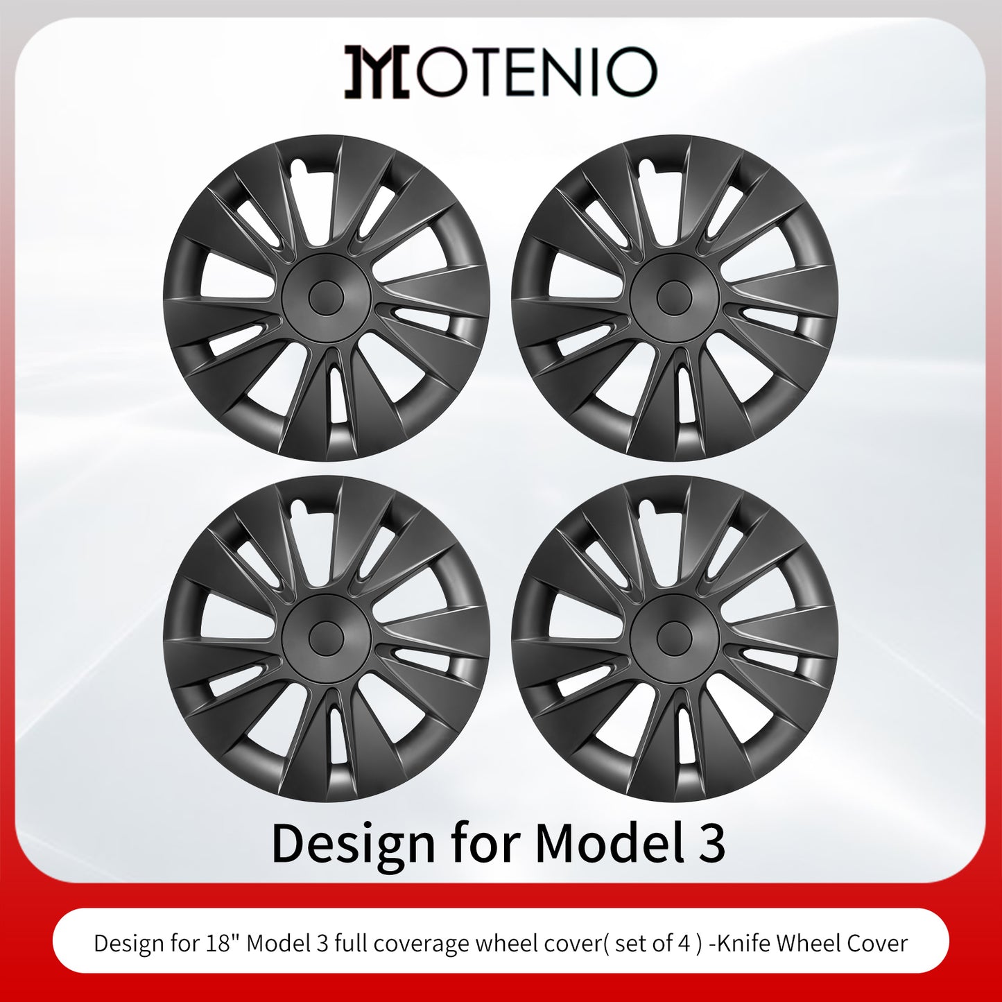 18"Model 3 Hubcap Design for Tesla Wheel Cover Model 3 2017-2023 4PCS Matte Black Knife Style Hub Caps