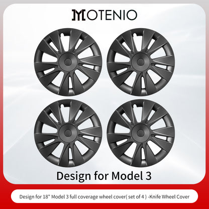 18"Model 3 Hubcap Design for Tesla Wheel Cover Model 3 2017-2023 4PCS Matte Black Knife Style Hub Caps