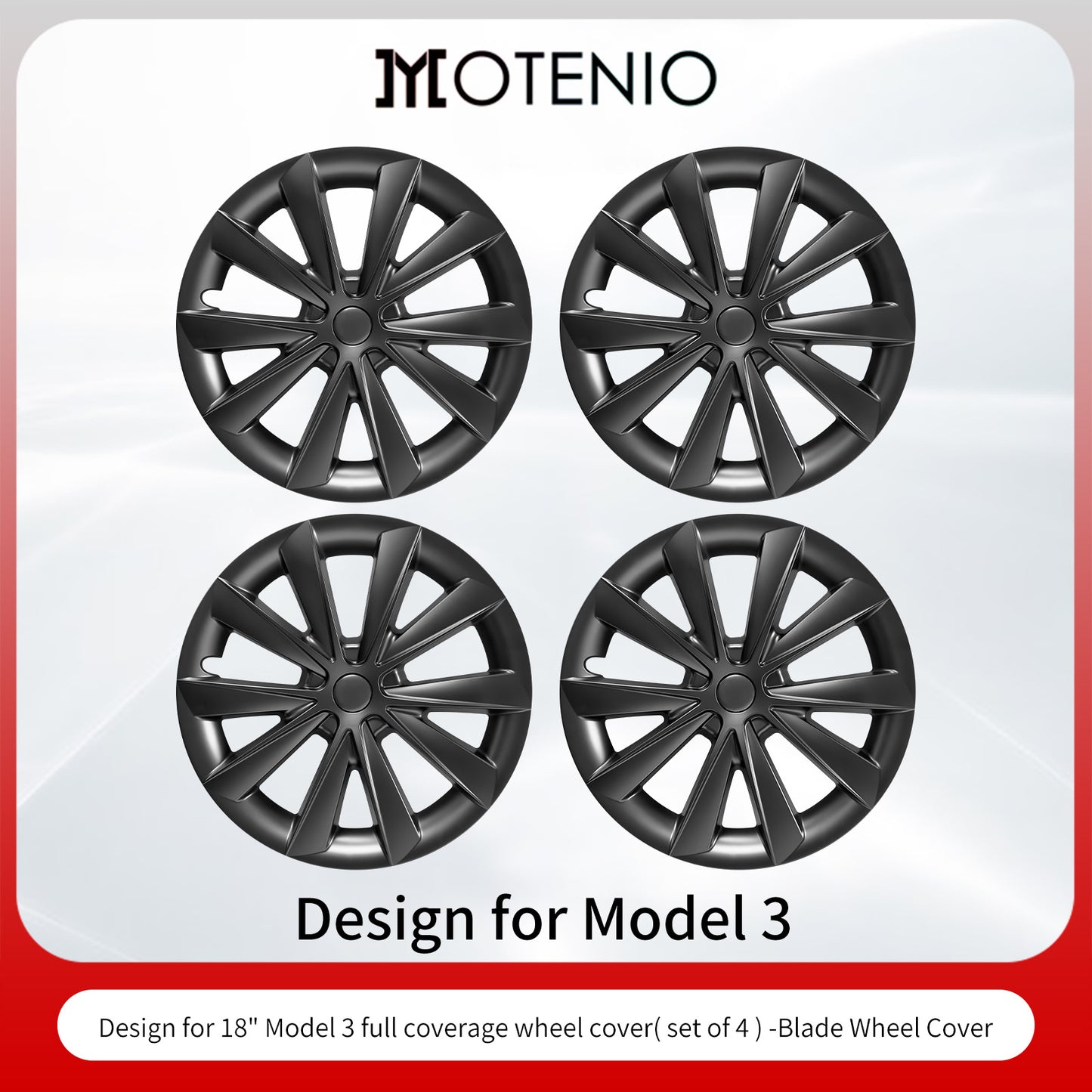 4pcs Black Wheel Covers 18 Inch Design for Tesla Model 3 Hubcap 2017-2023 Blade Style Hub Cap